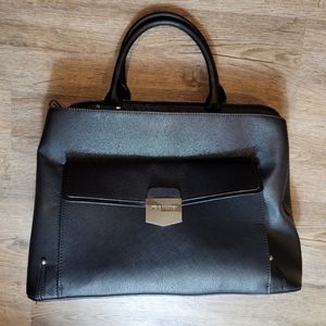 Steve Madden Black Purse Bucket Bag Hobo 2 Handle Zip Pockets Basic Blank Plain